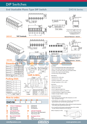 DX516T datasheet - End Stackable Piano Type DIP Switch