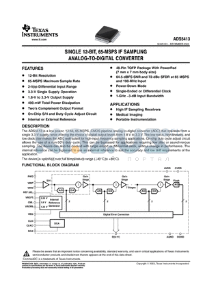 ADS5413IPHP datasheet - SINGLE 12-BIT, 65-MSPS IF SAMPLING ANALOG-TO-DIGITAL CONVERTER