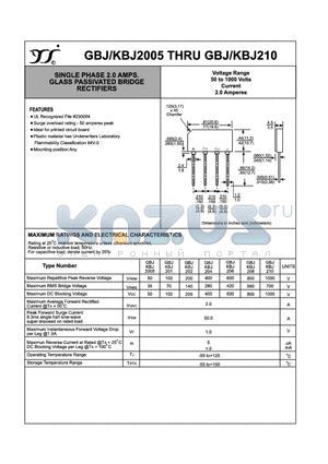 GBJKBJ2005 datasheet - SINGLE PHASE 2.0 AMPS. GLASS PASSIVATED BRIDGE RECTIFIERS