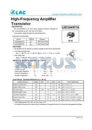 L2SC3356WT1G datasheet - High-Frequency Amplifier Transistor