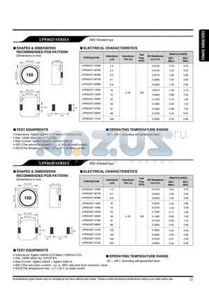 LPF6025 datasheet - SMD SHIELDED TYPE