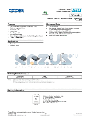 DXT2011P5-13 datasheet - 100V NPN LOW SAT MEDIUM POWER TRANSISTOR PowerDI^5