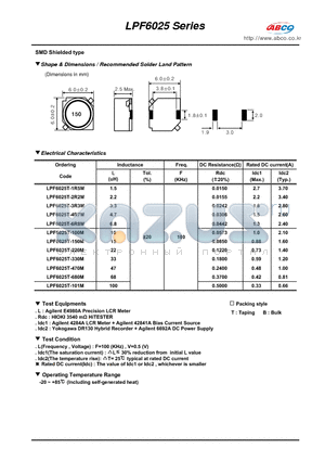 LPF6025T-101M datasheet - Shape & Dimensions / Recommended Solder Land Pattern