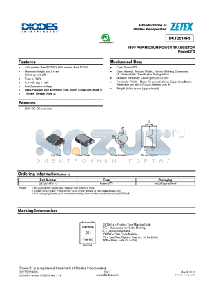 DXT2014P5 datasheet - 140V PNP MEDIUM POWER TRANSISTOR PowerDI^5