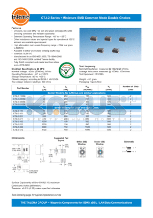 CTJ-2-102 datasheet - Miniature SMD Common Mode Double Chokes