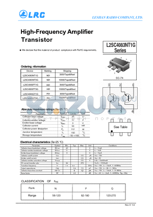 L2SC4083PT3G datasheet - High-Frequency Amplifier Transistor