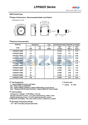 LPF6025T-680M datasheet - Shape & Dimensions / Recommended Solder Land Pattern