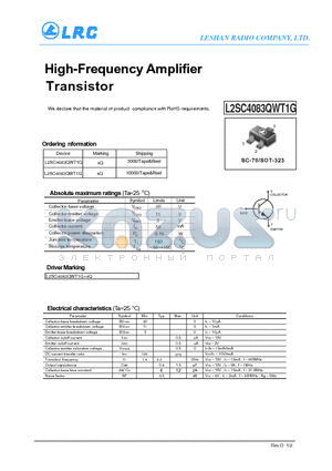 L2SC4083QWT1G datasheet - High-Frequency Amplifier Transistor