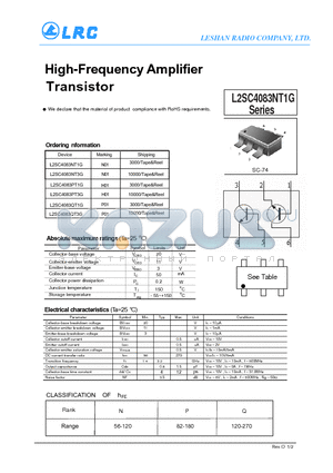 L2SC4083QT1G datasheet - High-Frequency Amplifier Transistor