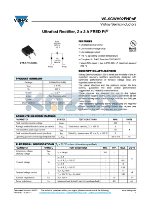 6CWH02FNTRPBF datasheet - Ultrafast Rectifier, 2 x 3 A FRED Pt^