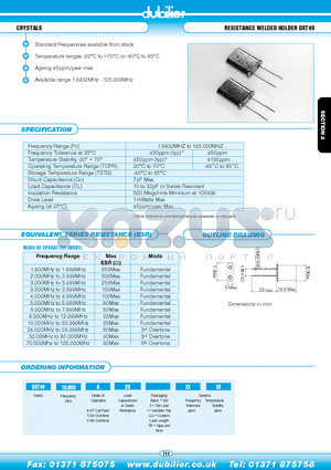 DXT4910.000V203 datasheet - CRYSTALS RESISTANCE WELDED HOLDER DXT49