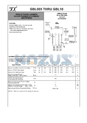 GBL01 datasheet - SINGLE PHASE 4.0AMPS. GLASS PASSIVATED BRIDGE RECTIFIERS