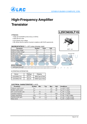L2SC5635LT3G datasheet - High-Frequency Amplifier Transistor High gain,low noise