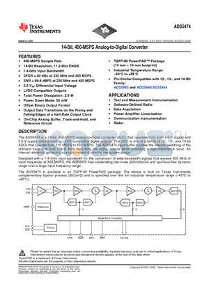 ADS5474_08 datasheet - 14-Bit, 400-MSPS Analog-to-Digital Converter