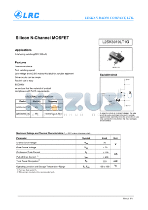 L2SK3019LT3G datasheet - Silicon N-Channel MOSFET Fast switching speed