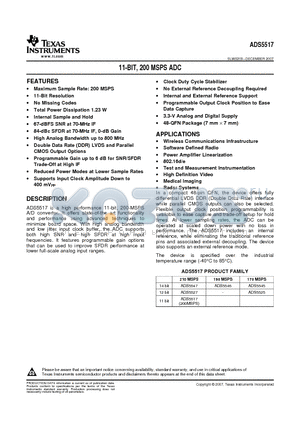 ADS5483IRGCR datasheet - 16-Bit, 80/105/135-MSPS Analog-to-Digital Converters