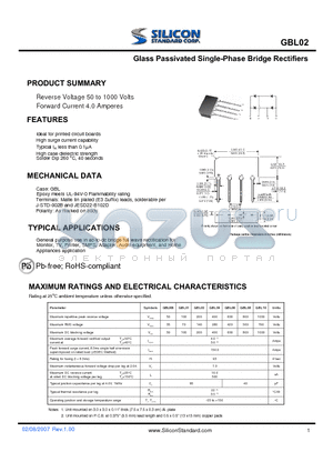 GBL06 datasheet - Glass Passivated Single-Phase Bridge Rectifiers