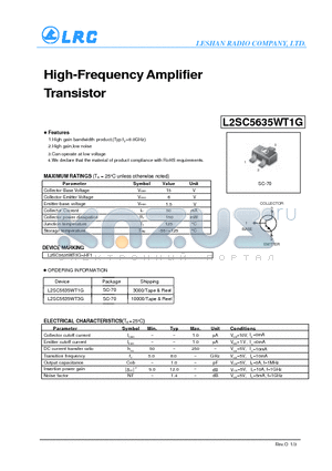 L2SC5635WT3G datasheet - High-Frequency Amplifier Transistor Can operate at low voltage