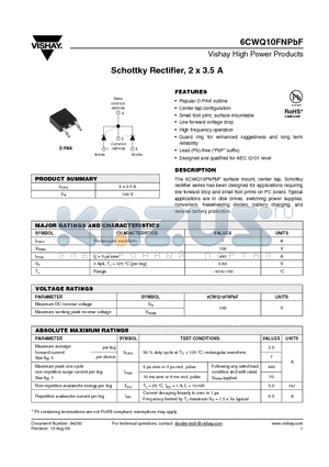 6CWQ10FNTR datasheet - Schottky Rectifier, 2 x 3.5 A