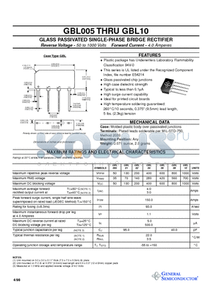 GBL08 datasheet - GLASS PASSIVATED SINGLE-PHASE BRIDGE RECTIFIER