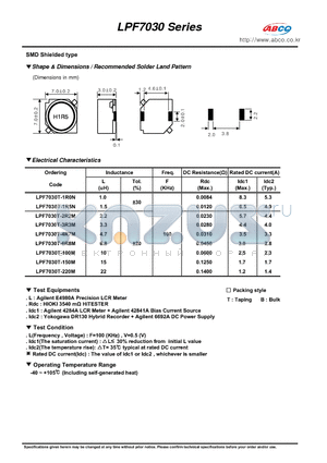 LPF7030T-100M datasheet - Shape & Dimensions / Recommended Solder Land Pattern