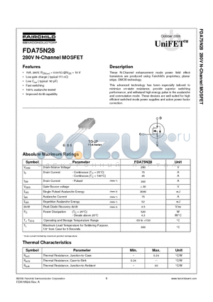 FDA75N28 datasheet - 280V N-Channel MOSFET