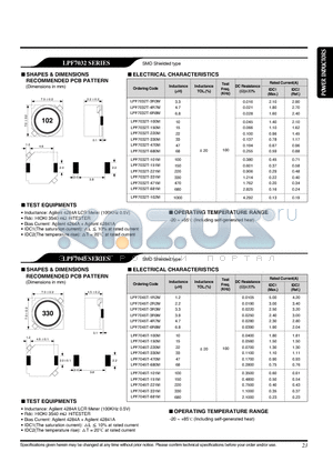 LPF7032T-150M datasheet - SMD SHIELDED TYPE