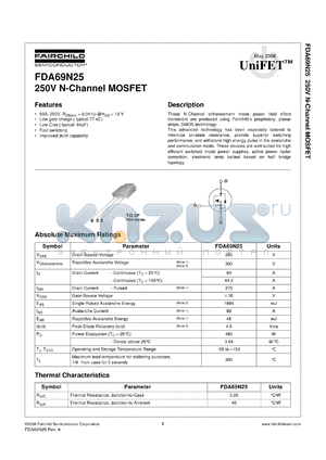 FDA69N25 datasheet - 250V N-Channel MOSFET