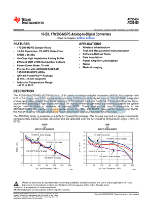 ADS5485IRGCT datasheet - 16-Bit, 170/200-MSPS Analog-to-Digital Converters