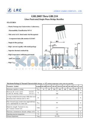 GBL202 datasheet - Maximum Ratings & Thermal Characteristics Ratings at 25 ambient temperature unless otherwise specified.