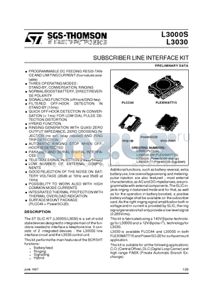 L3030 datasheet - SUBSCRIBER LINE INTERFACE KIT