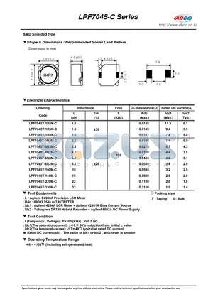 LPF7045T-150M-C datasheet - Shape & Dimensions / Recommended Solder Land Pattern