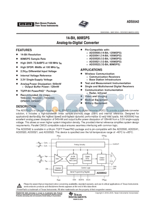 ADS5522 datasheet - 14-Bit, 80MSPS Analog-to-Digital Converter