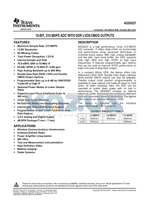 ADS5545 datasheet - 12-BIT, 210 MSPS ADC WITH DDR LVDS/CMOS OUTPUTS