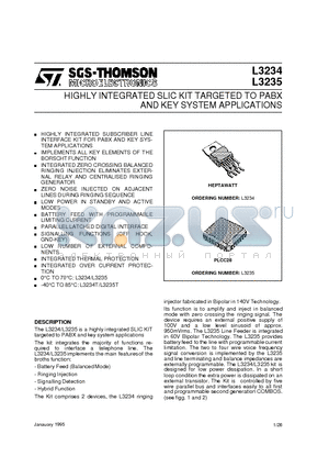 L3234 datasheet - HIGHLY INTEGRATED SLIC KIT TARGETED TO PABX AND KEY SYSTEM APPLICATIONS