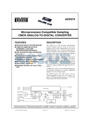 ADS574 datasheet - Microprocessor-Compatible Sampling CMOS ANALOG-TO-DIGITAL CONVERTER