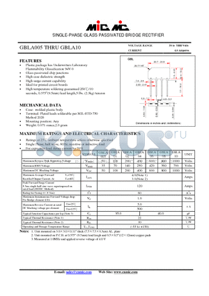 GBLA02 datasheet - SINGLE-PHASE GLASS PASSIVATED BRIDGE RECTIFIER
