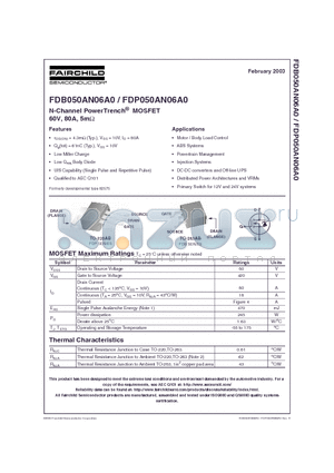 FDB050AN06A0 datasheet - N-Channel PowerTrench MOSFET