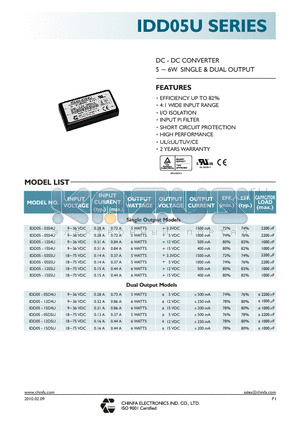 IDD05-15D4U datasheet - DC - DC CONVERTER 5 ~ 6W SINGLE & DUAL OUTPUT