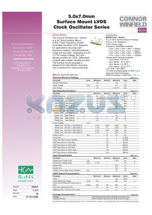 L325-155.52 datasheet - 5.0x7.0mm Surface Mount LVDS Clock Oscillator Series