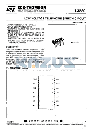 L3280AB datasheet - LOW VOTAGE TELEPHONE SPEECH CIRCUIT