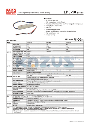 LPH-18-24 datasheet - 18W Single Output Switching Power Supply