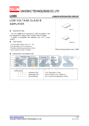 L3305-P14-T datasheet - LOW VOLTAGE CLASS B AMPLIFIER