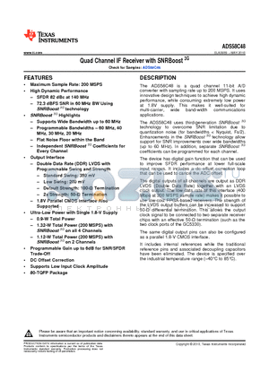 ADS58C48 datasheet - Quad Channel IF Receiver with SNRBoost 3G