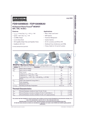 FDB10AN06A0 datasheet - N-Channel PowerTrench MOSFET 60V, 75A, 10.5m