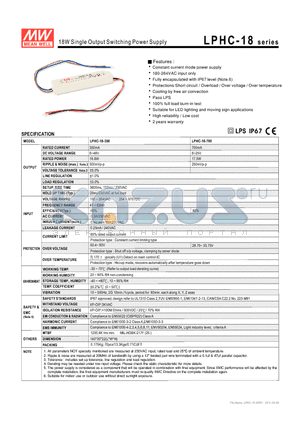 LPHC-18 datasheet - 18W Single Output Switching Power Supply