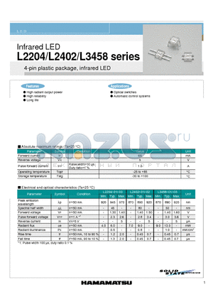 L3458-01 datasheet - 4-pin plastic package, infrared LED