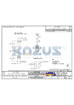 LPI-C011701S-150B datasheet - SINGLE UNIT PANEL MOUNT FLEXIBLE LIGHT TRANSPORTER, BLUE LENS