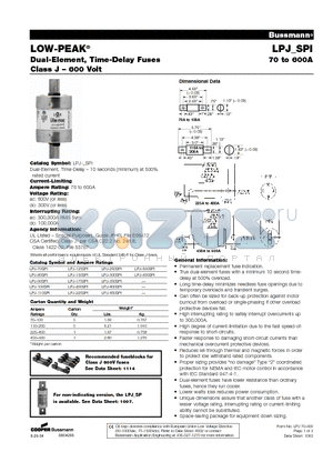 LPJ-110SPI datasheet - Dual-Element, Time-Delay Fuses