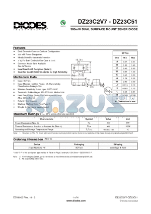 DZ23C13-7-F datasheet - 300mW DUAL SURFACE MOUNT ZENER DIODE